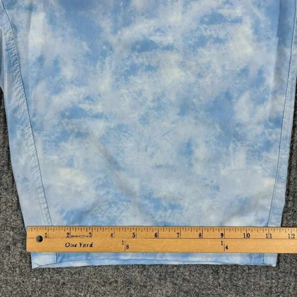 American Tall Board Shorts Mens 38 Blue Tie Dye Cargo Swim Trunks Drawstring
